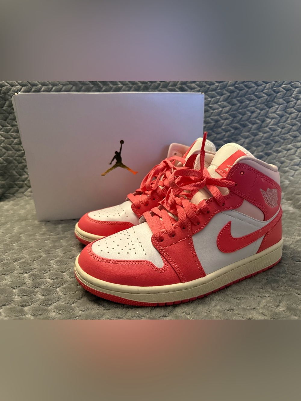Nike Air Jordan Women’s Coral Pink and White Mid-Top Sneakers Size 7.5